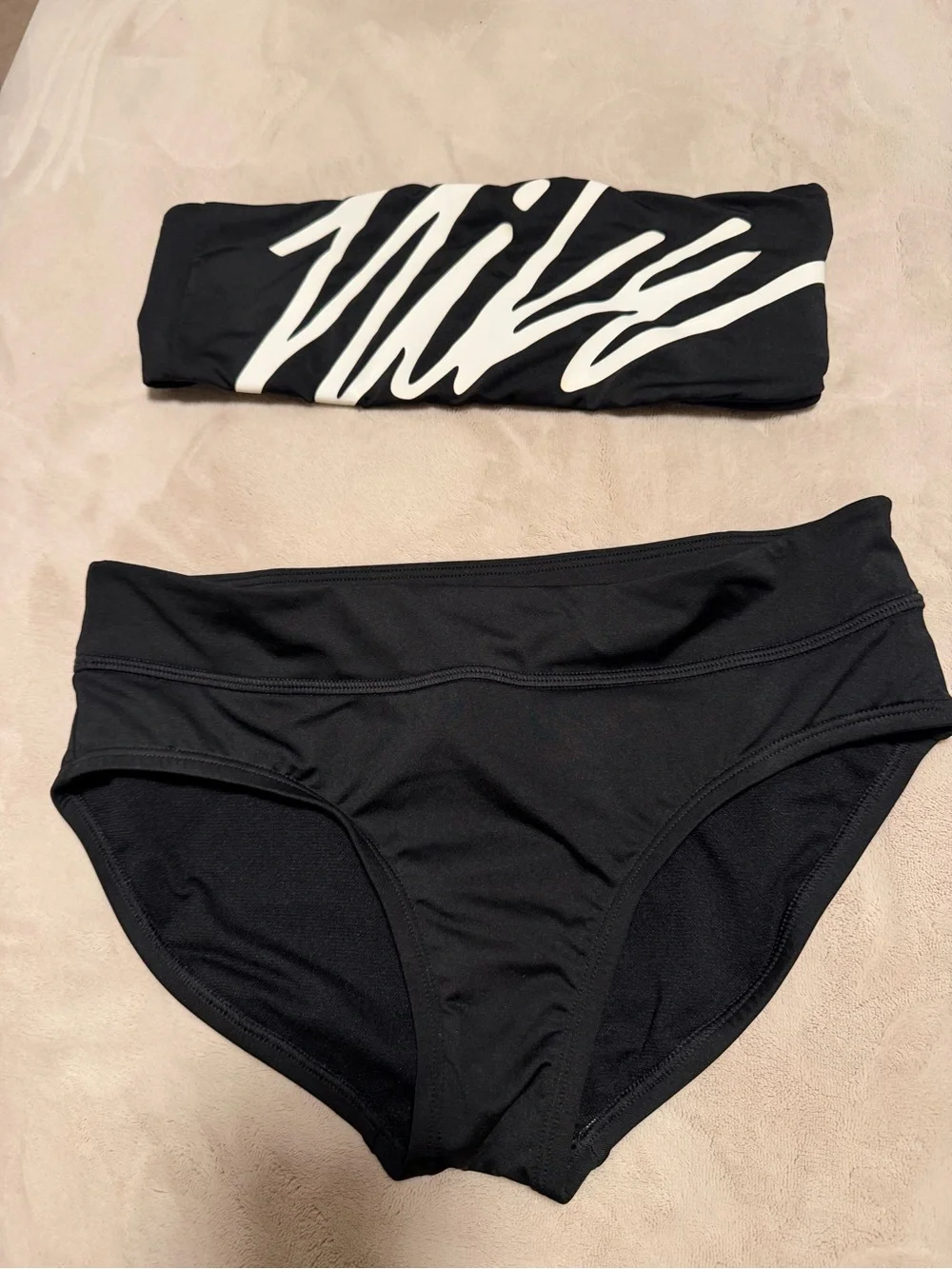 Nike Black Bandeau Bikini Set with White Stripe Detail - Women Swim
